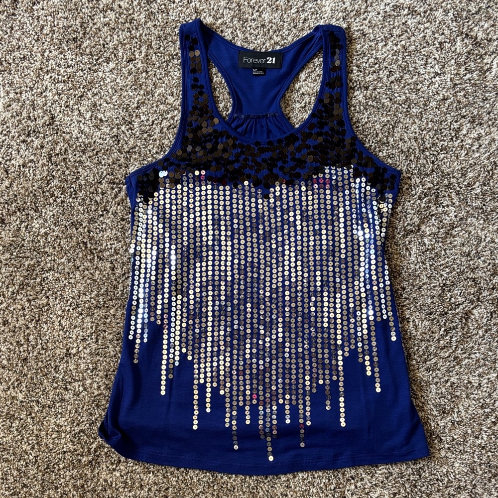 Forever 21 Royal Blue and Silver Sequin racer back Tank Top